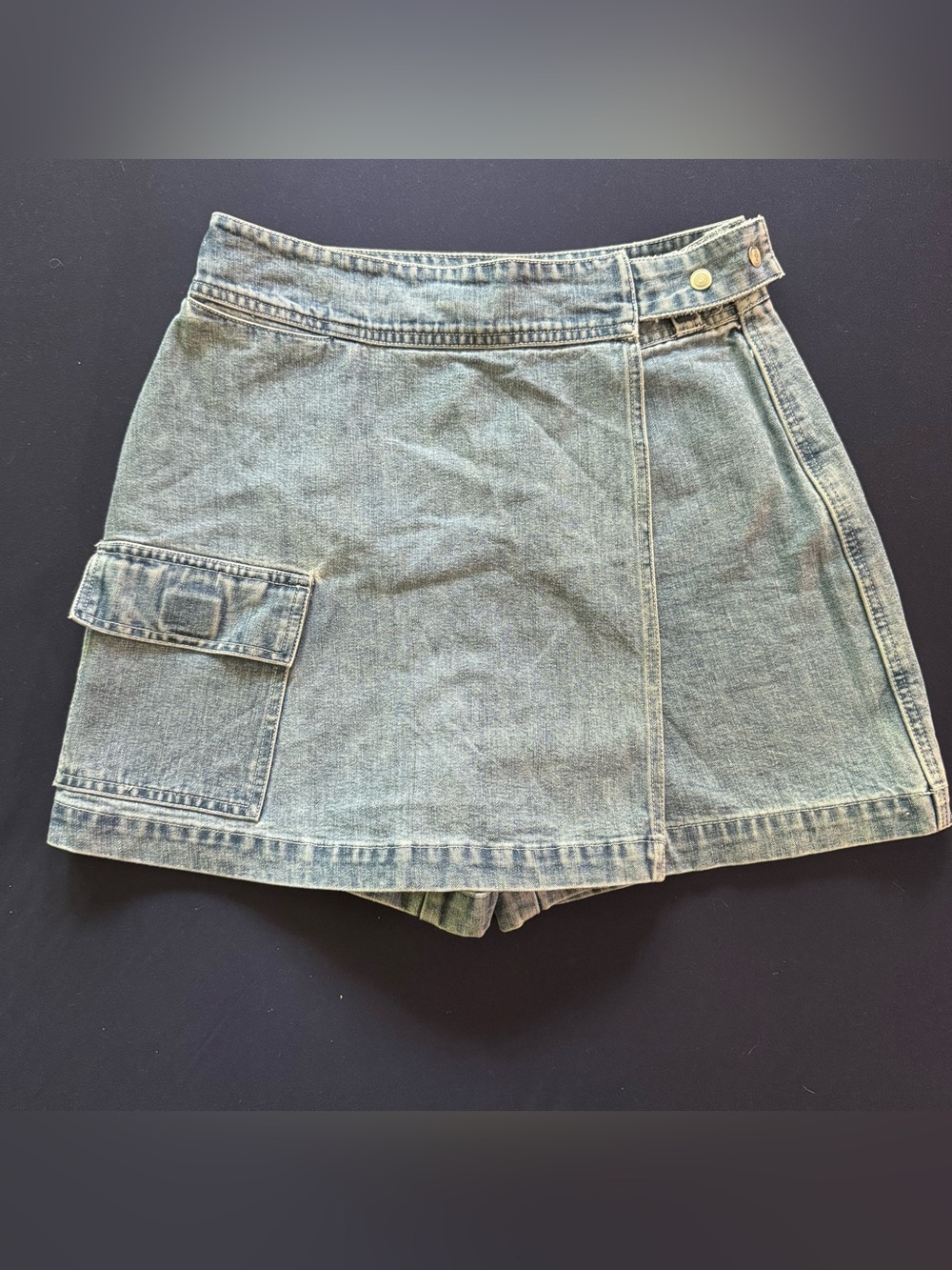 LA Blues Women's Y2K Jean Denim shorts with wrap Skirt Skort size 6 med. Wash